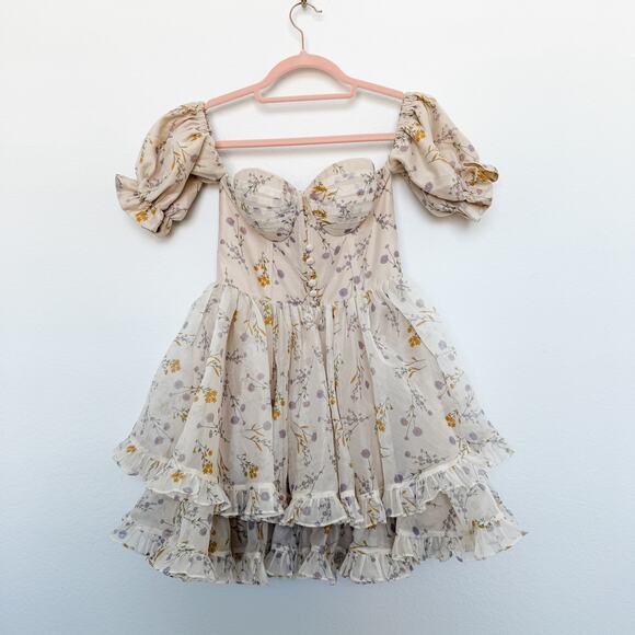 NWT Adeirlina The Lattest of Them All Off Shoulder Floral Fairy Mini Dress Small - Picture 3 of 11